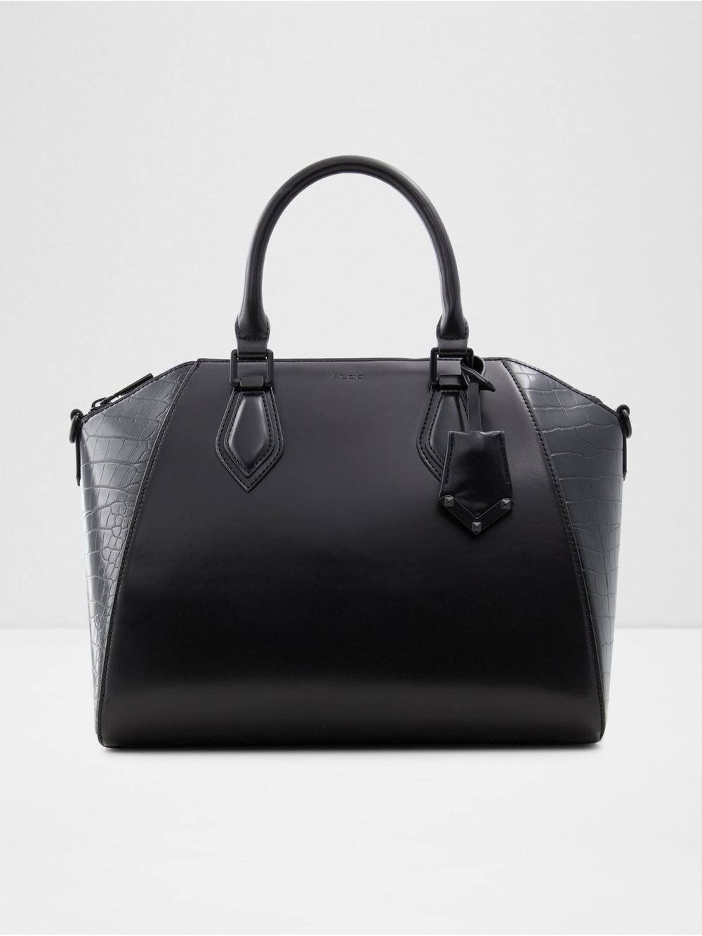 NWT Aldo Afielia Black Satchel with Croc-Textured Panels